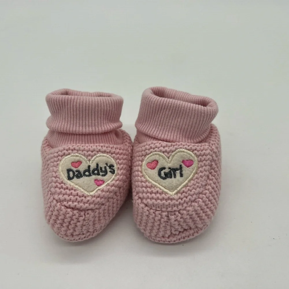 Pink Baby Girl Knit Daddy’s Girl Booties - 3/6 Months